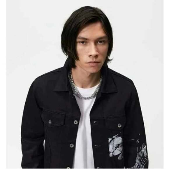 🩷 Zara - Men's Printed Denim Jacket, Special Edition - Black. Size: S-M. NWT. - Picture 11 of 14